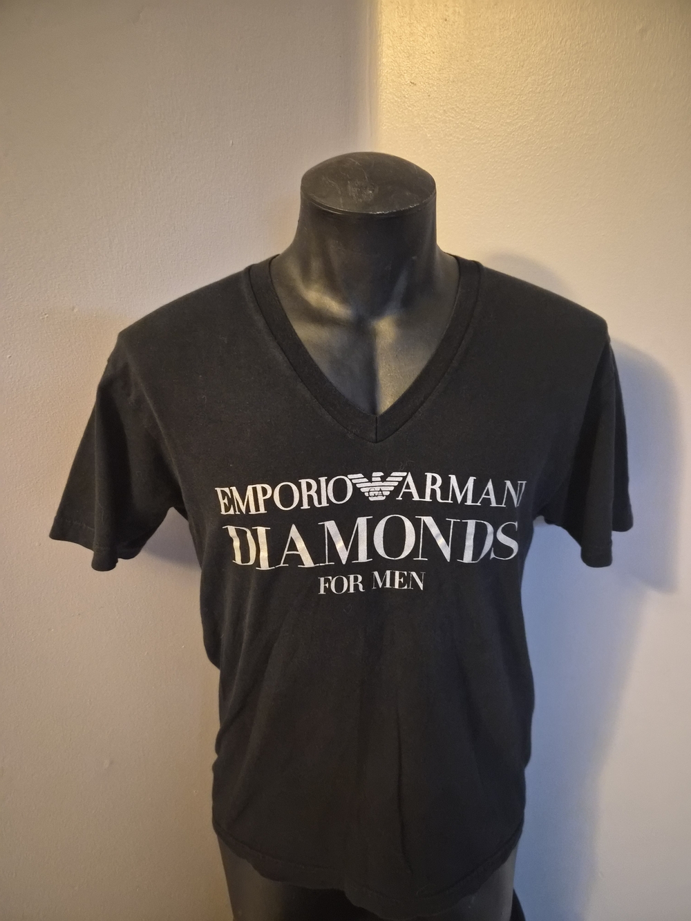 Mens Emporio Armani Black V-Neck Tee with White Logo